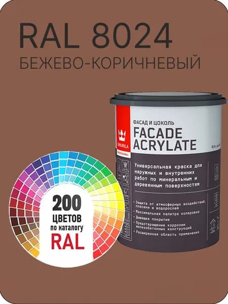 Tikkurila Facade Acrylate краска для фасадов и интерьеров цвет бежево-коричневый Ral 8024 0.9 л.