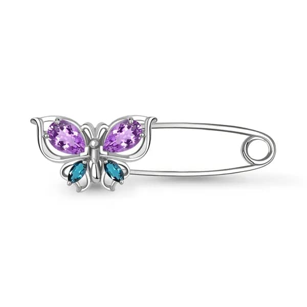 Серебряная булавка DIAMANT-ONLINE с аметистом и Лондон топазом 925 пробы