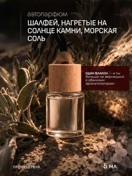 Ароматизатор автомобильный, ШАЛФЕЙ, НАГРЕТЫЕ НА СОЛНЦЕ КАМНИ, МОРСКАЯ СОЛЬ, 5 мл