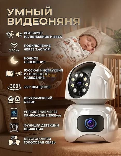 Камера видеонаблюдения Wi-Fi 360 IP камера поворотная для дома, квартиры и детей