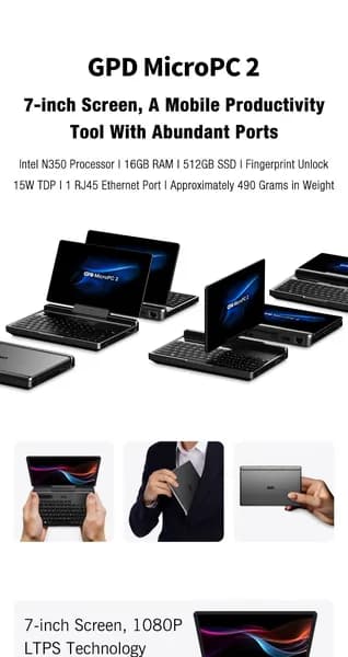 OneXPlayer PC2 N350 16GB+512GB Игровой ноутбук, Intel Core 3 N350, RAM 16 ГБ, SSD 512 ГБ, Intel UHD Graphics, (PC2 N350  16GB+512GB), черный матовый