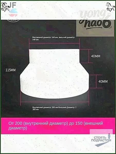Вентиляционная трубка-редуктор воздуховода от 200 мм до 150 мм