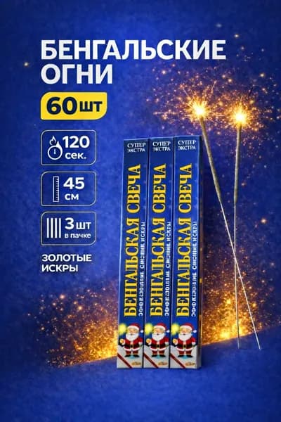 Бенгальские огни на свадьбу BS403T, большие бенгалки на Новый год, 45см, 120 секунд
