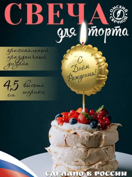 Свеча для торта Воздушный шарик золото
