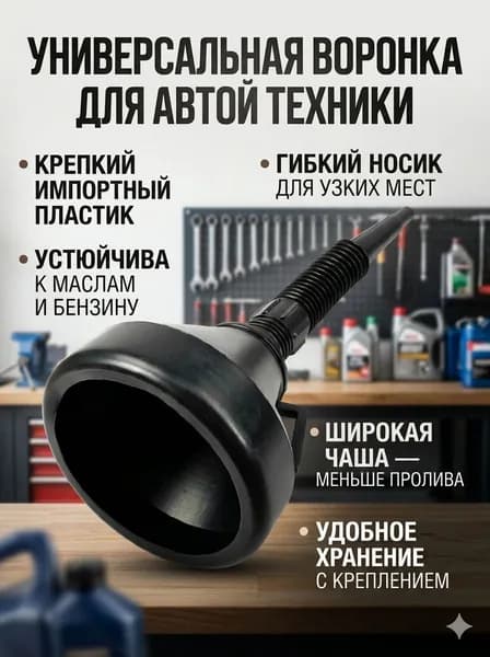 Воронка автомобильная с гибким носиком и фильтром / воронка автомобильная разборная для бензина и масла диаметром 16 см / лейка для дизельного топлива, гсм, масла