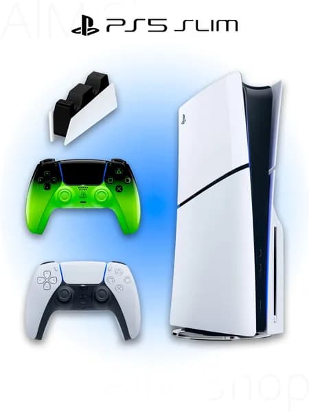 Игровая приставка Sony PlayStation 5 Slim с дисководом + 2 геймпад (зелено-черный, Remix Green) + зарядная станция