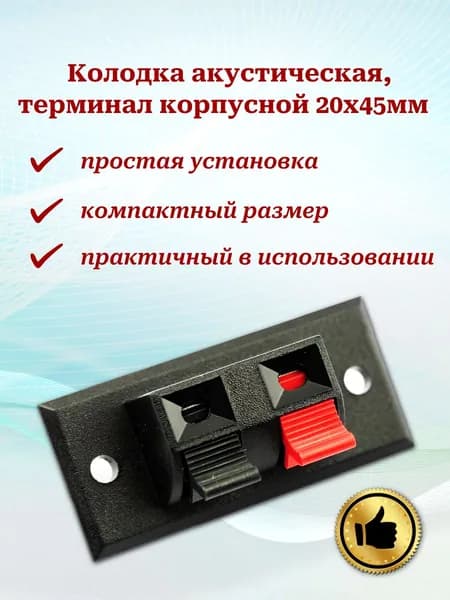 Колодка акустическая 20х45мм, терминал корпусной для подключения акустики, 2 зажима