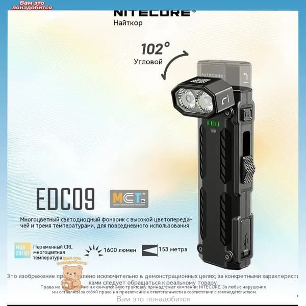 NITECORE EDC09, многоцветный угол температуры 1600 люмен, ультратонкий фонарикВстроенный набор