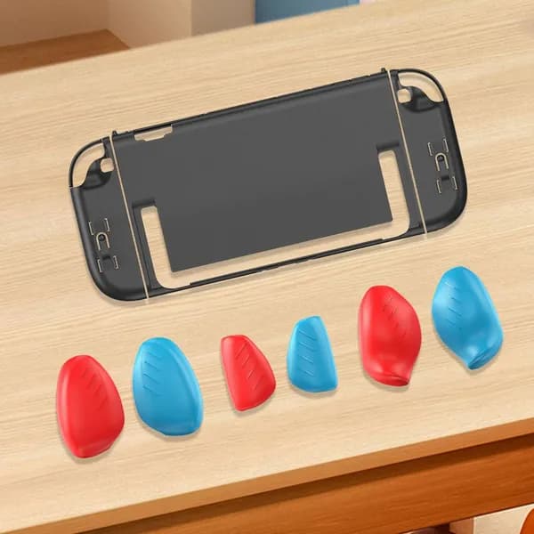 Чехол для Nintendo Switch 2 из прозрачного поликарбоната с синими и красными ручками
