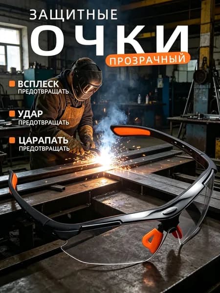Очки защитные, цвет: Прозрачный, 1 шт.