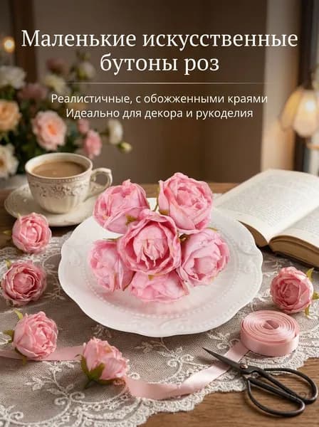 Бутоны роз искусственные маленькие с обожженными краями для декора и рукоделия
