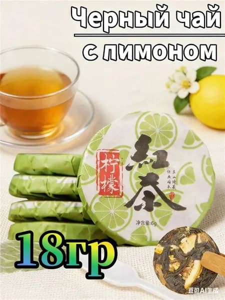 Китайский красный чай с лимонным круглым тортом, 18г