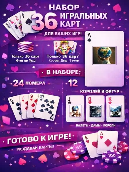 Колода карт 36 шт земной шар