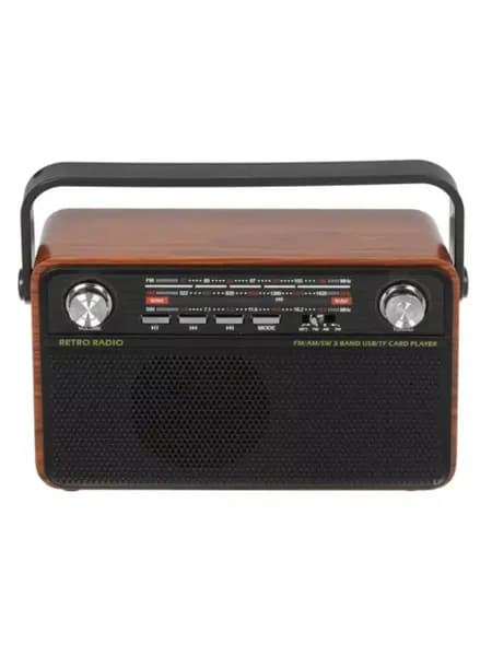 Радиоприемник аналоговый AR560 коричневый, дерево МДФ, 5 Вт, FM радио, USB SD Bluetooth, аккум., сеть