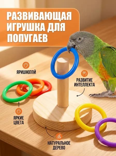 Игрушки для птиц интерактивная развивающая пирамидка для попугаев из дерева и пластика