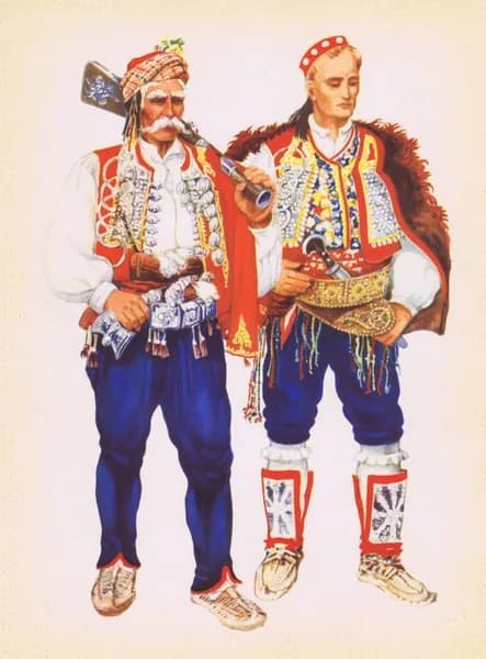 Хорватский народный костюм (Далмация, Синь-Врлика). Владимир Кирин. Антикварная хромотипия. Югославия, 1954 год