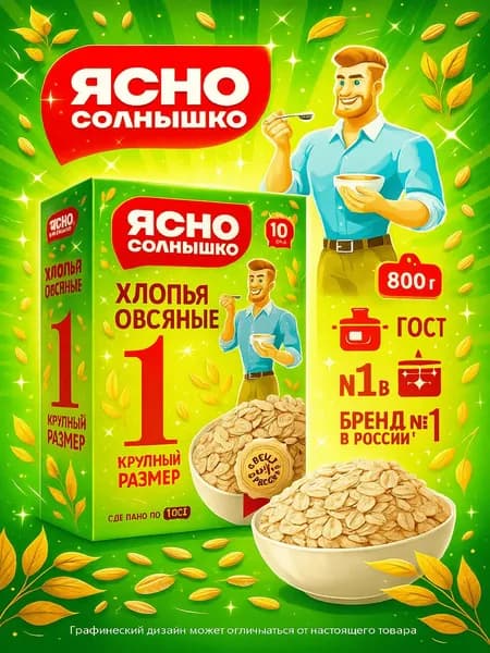 Хлопья овсяные ЯСНО СОЛНЫШКО №1, 800г