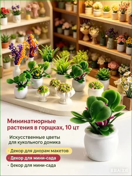 Эксклюзивные искусственные цветы в миниатюрных горшках, 10 штук, применяемые для декора кукольных домиков, диорам, макетов и премиумсада