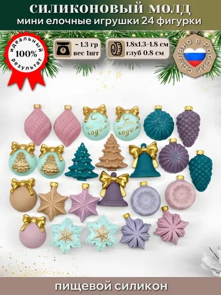 Силиконовый молд елочные игрушки мини форма новогодняя