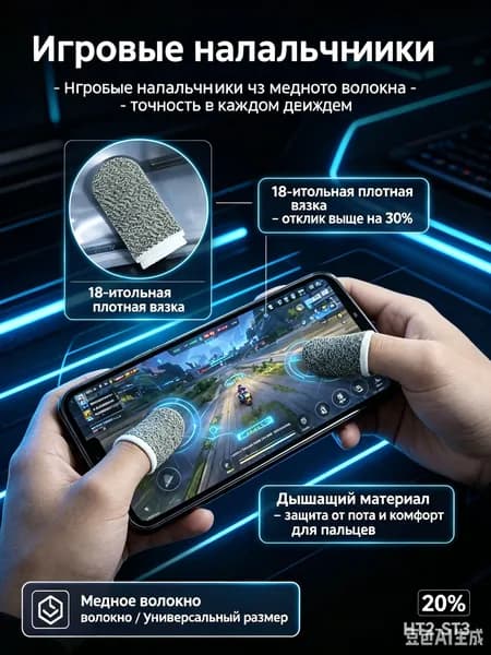 Игровые напальчники для смартфона, сенсорные напальчники из медного волокна для игр, геймерские перчатки для сенсорного экрана (серо-белые, 1 пара в упаковке)