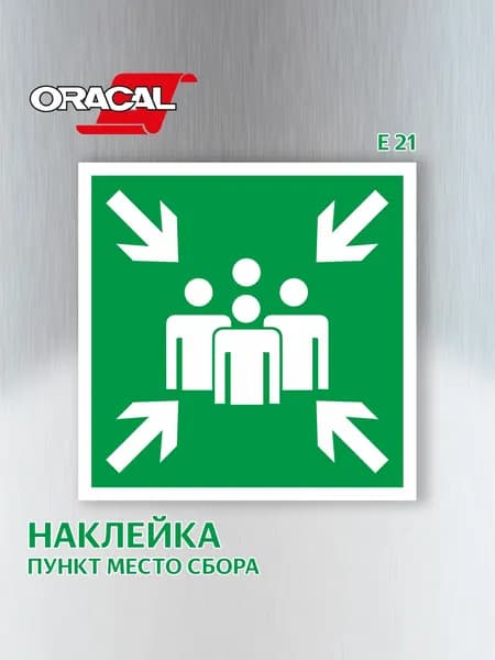 Наклейка Пункт (место) сбора, эвакуационный знак Е 21, 151х151 мм. 1 шт.