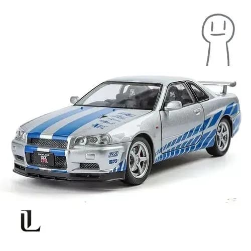 Металлическая модель Skyline R34 GTR инерционная игрушка с эффектом скольжения