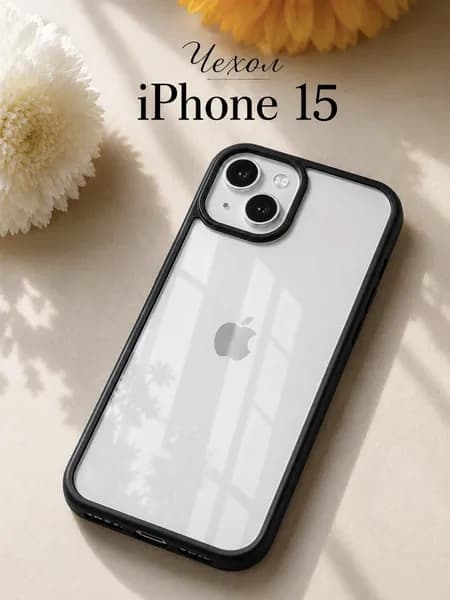 Чехол Айфон 15 прозрачный с черной окантовкой iPhone 15