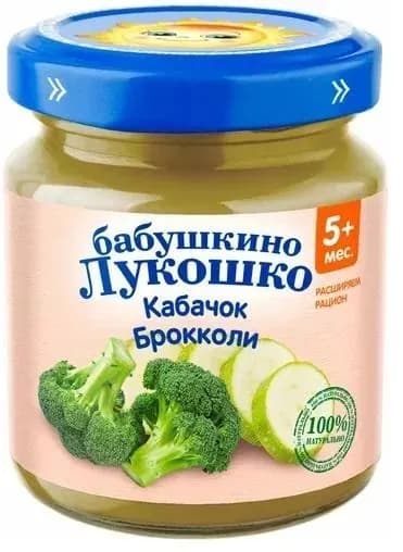 Пюре Бабушкино лукошко Кабачок и капуста Брокколи, с 5 месяцев, 100 грамм, 6 шт.
