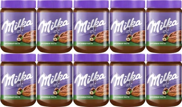 Паста Milka шоколадно-ореховая, комплект: 10 упаковок по 350 г