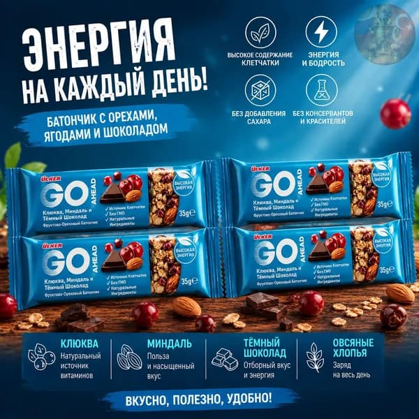 Ulker Goahead Батончик с красными ягодами и горькой шоколадной глазурью, 4x35 г