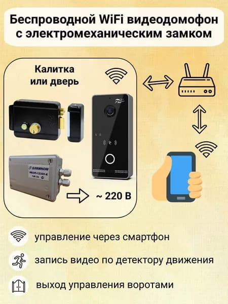 Беспроводной уличный WiFi домофон для частного дома с электромеханическим замком на калитку Fox FX-ICP238 (черный) / управление воротами