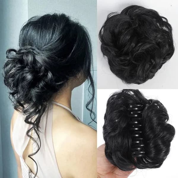вьющиеся кусочки волос в стиле шиньон 15cm Черный парик