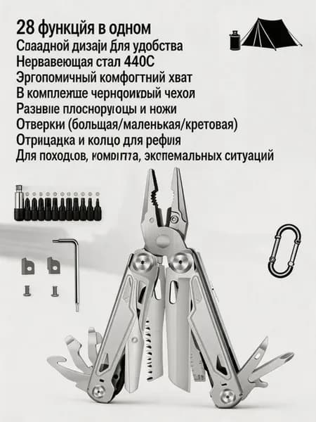 Мультитул G2828-P 28 в 1 Мультитул туристический набор инст