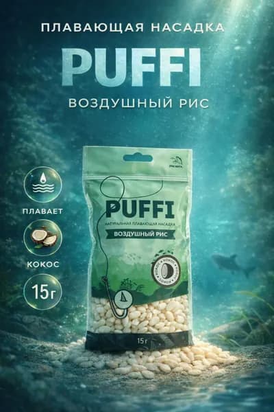 Плавающая насадка PUFFI (ПАФФИ) воздушный рис, Кокос, 15г - приманка для рыбалки, карась, карп, фидер, поплавок