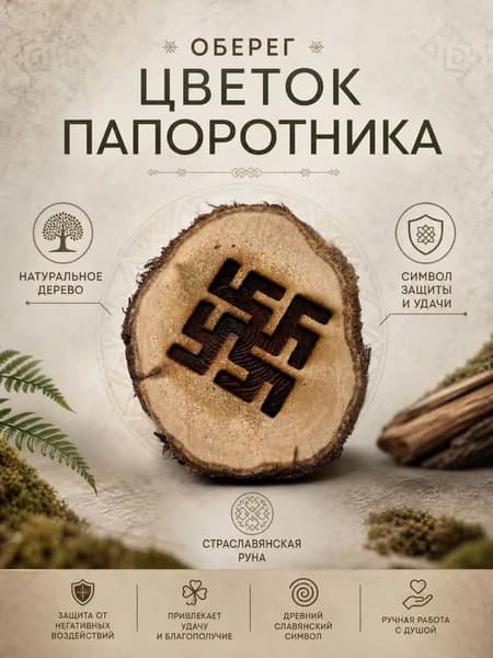 Оберег "Цветок папоротника" славянский из натурального дерева
