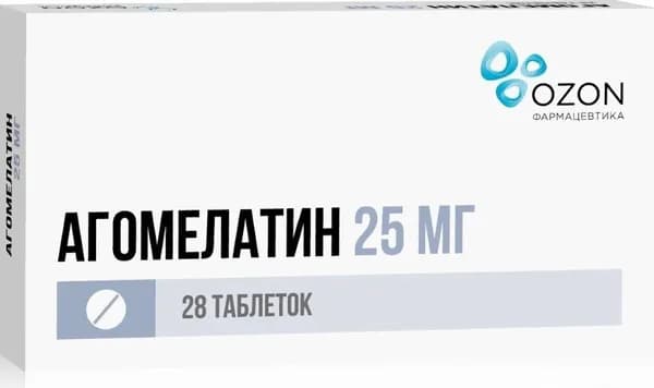 Агомелатин, таблетки, покрытые пленочной оболочкой 25 мг, 28 шт.