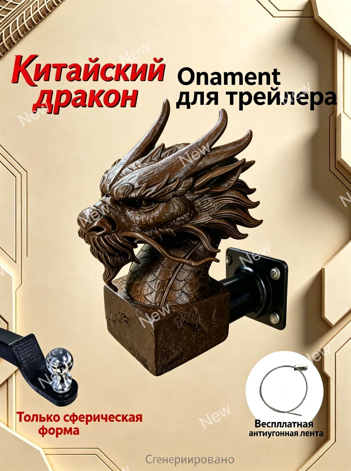 Шаровая крышка прицепа (Благоприятный дракон) Коричневый