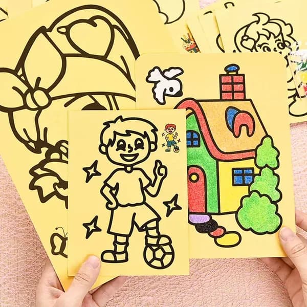 Набор для песочной живописи, детский DIY, 10 листов с желтой основой и цветным песком