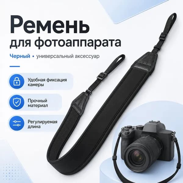Ремень для фотоаппарата черный универсальный регулируемый для камеры