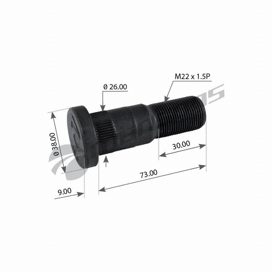 Болт колесный M22*1.5*083 Fruehauf, Trailor , SMB (Mansons)