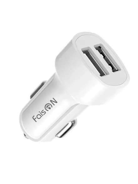 Автомобильный блок питания FaisON HZ2A, DUE, 2 разъёма USB, 2400mA, цвет: белый.