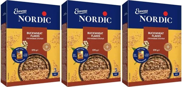 Хлопья Nordic гречневые быстрого приготовления, комплект: 3 упаковки по 550 г