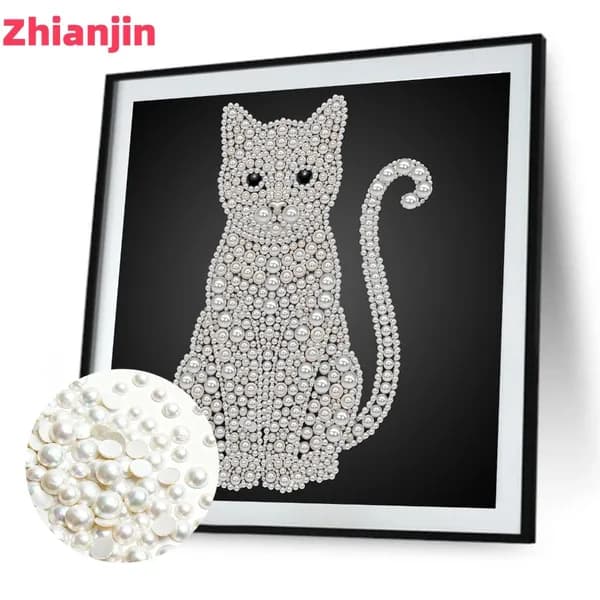 DIY-картина из жемчужных бусин с изображением котёнка на холсте 25 25 см