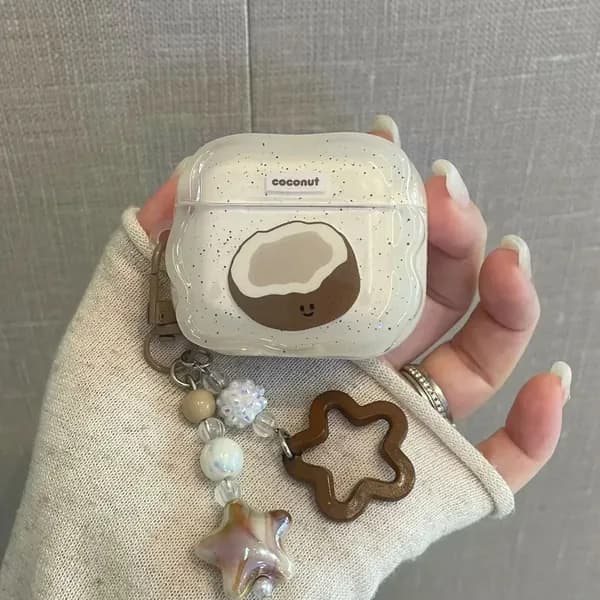 Полупрозрачный чехол для AirPods Pro/ AirPods Pro 2 с узором из кокосовых брызг и подвеской-звездочкой