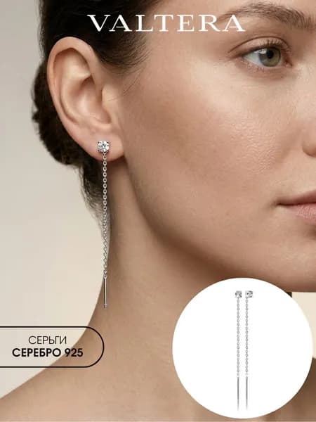 Серьги серебро 925 продевки протяжки с камнями