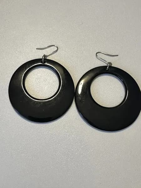 Винтажные серьги черные кольца, 6х5 см, 2000-е