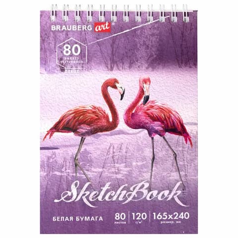 Скетчбук для рисования BRAUBERG гребень 80 листов, белая бумага 120 г/м2 165х240 мм