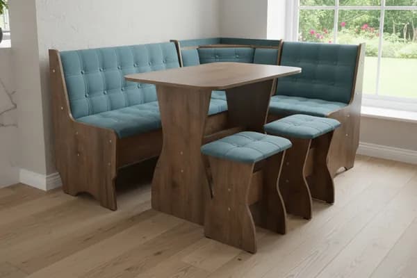 Мир Мебели Кухонный уголок,161x54x85 см, бирюзовый