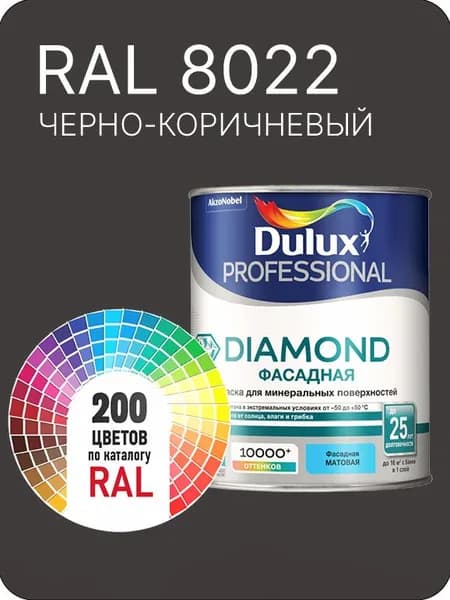 Краска для минеральных и деревянных фасадов Dulux Diamond цвет черно-коричневый Ral 8022 0.8 л.