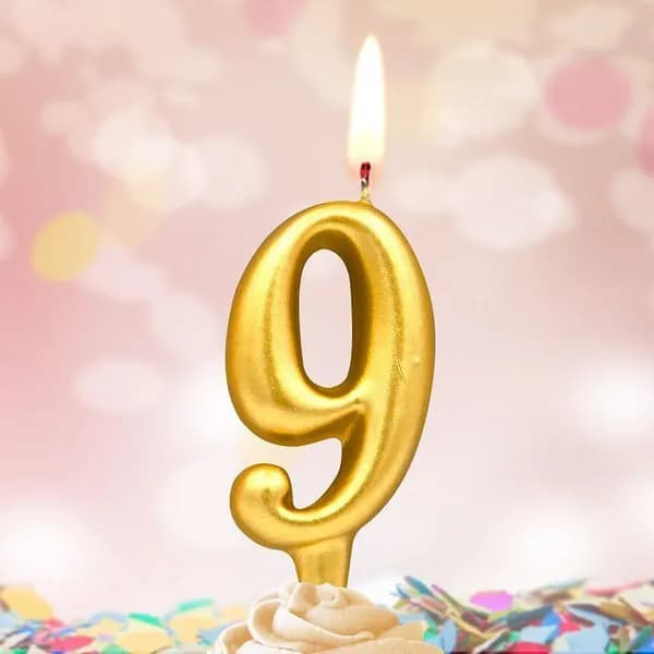 Свеча для торта, цифра 9, золото, овал